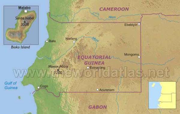 Equatorial Guinea map. Geographical map of Equatorial Guinea. World map 