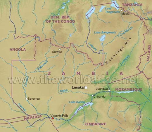 map of zambia africa. Zambia Map